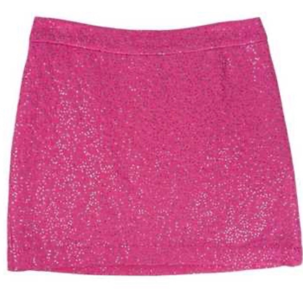 Ann Taylor Loft Wool Blend Women's Skirt 12 Pink Barbie Sequin Glam Lined